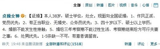印度人看中国守贞女硕士征婚:38岁贞操女神在新浪微博征婚 印度人看中国守贞女硕士征婚:38岁贞操女神在新浪微博征婚