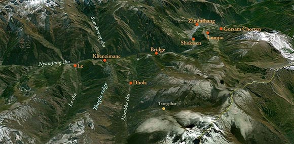 塔格拉山脊和克节朗河地图 塔格拉山脊(Thagla ridge)和克节朗河(Namkha chu river)地图