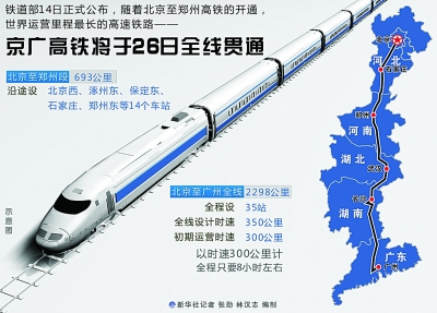 京广高铁将于12月26日开通